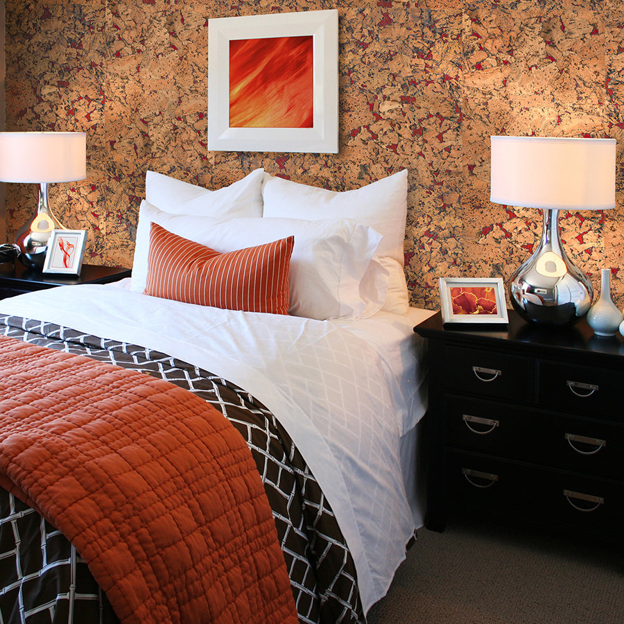 Пробковая стеновая панель Corkstyle Wall Design Monte Red 600×300×3 фото в интерьере